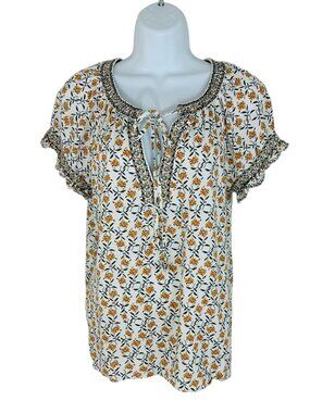 Max Studio Women's Size M Floral Peasant Style Gold Black Blouse Top NWOT